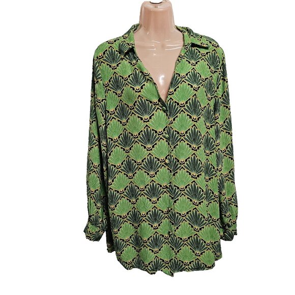 Never Fully Dressed Tops - Never Fully Dressed Button Up Top Blouse Shirt Women Size 10 Green Long Sleeve